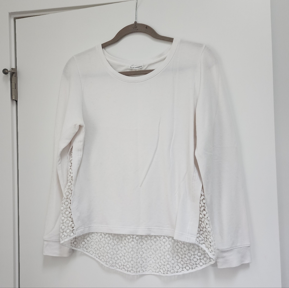 Club Monaco White Crewneck With Crochet Panel Sz Small